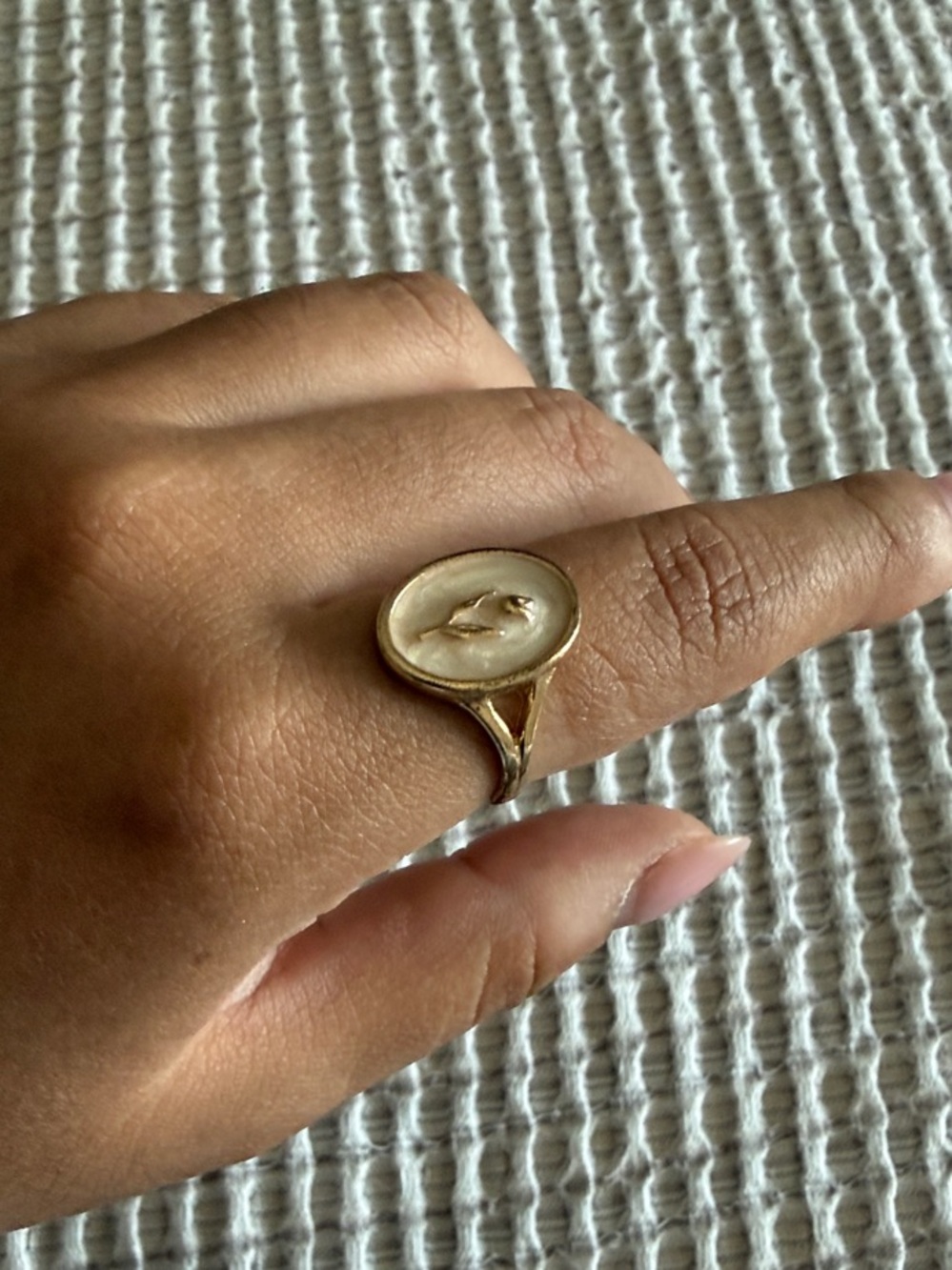 Gold-Tone Pearl Signet Ring